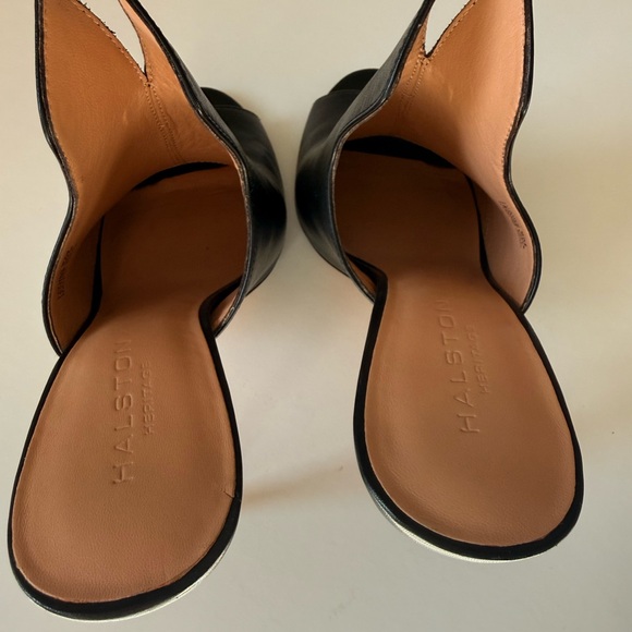 Halston Heritage black, leather peep, toe mules - Picture 5 of 8